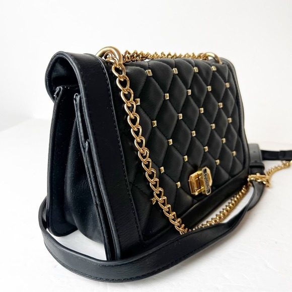 Badgley Mischka Black Flap Studded Gold Bag - Picture 8 of 11
